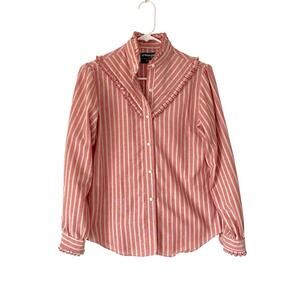 Wrangler 70s Vintage Red Cream Striped Western Shirt size small Ruffle Neck